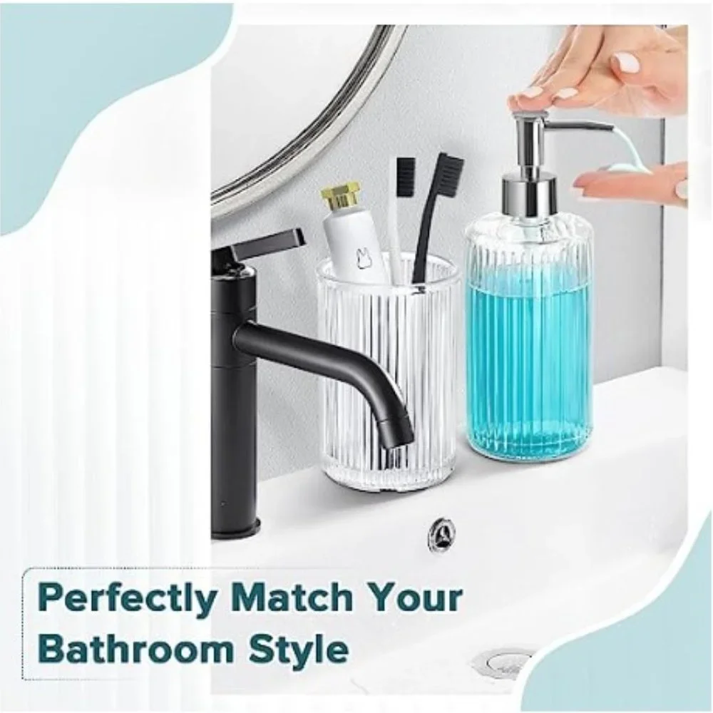 4 pc - Ribbed Glass Bathroom Accessory Set  (Clear)